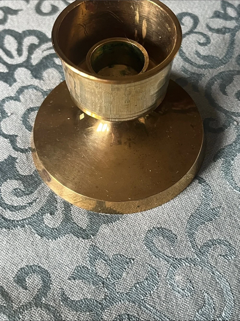 Solid Brass Candle Holders with Blue Taper Candles -Set of 2